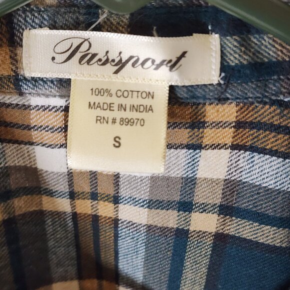 Passport Women's Plaid Flannel Shirt Sz S – Teal Golden Check – 100% Cotton NWT - Picture 8 of 11